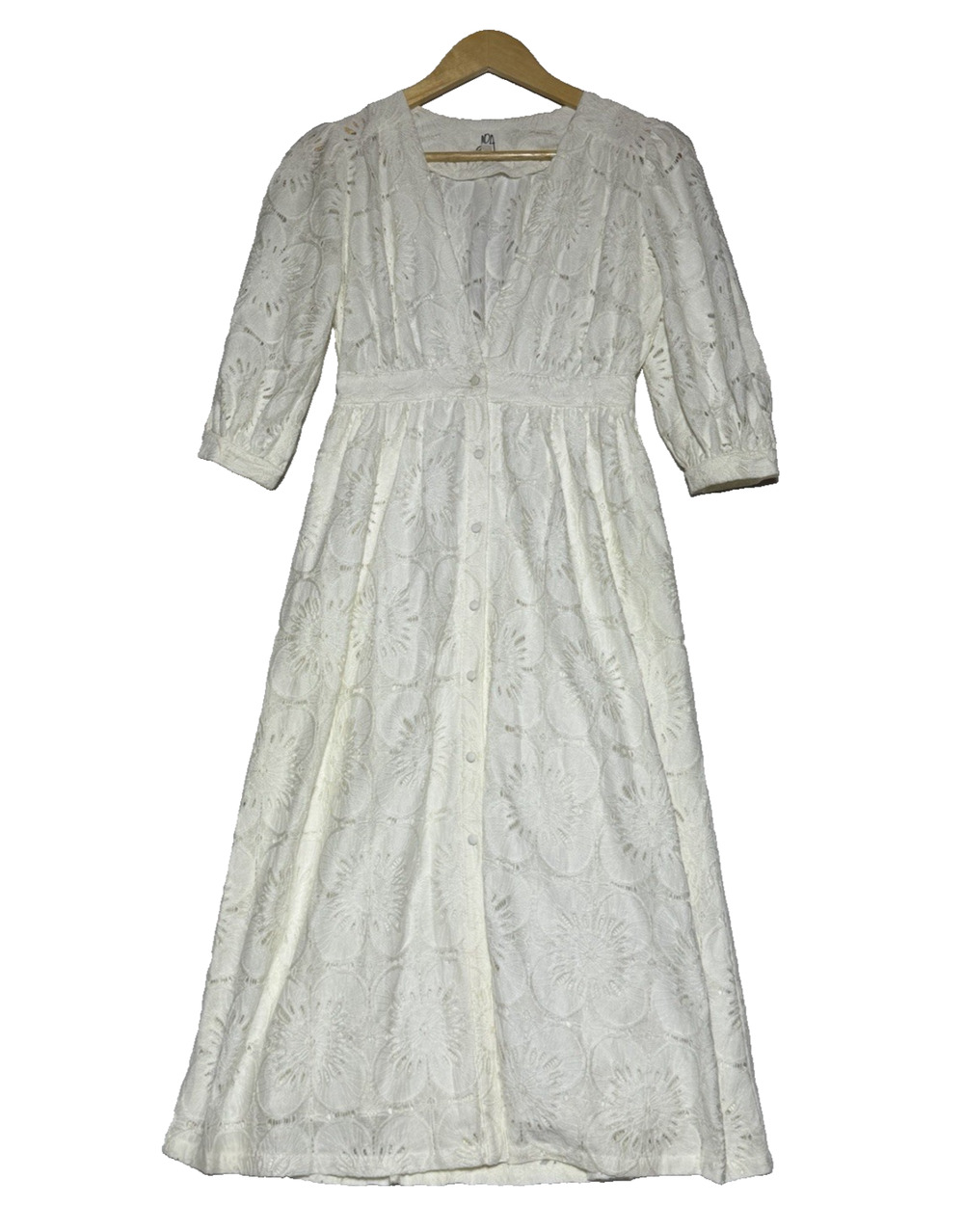 DRA Los Angeles Sand Dollar Evelyn Midi Dress XS Ivory White Button Front Deep V